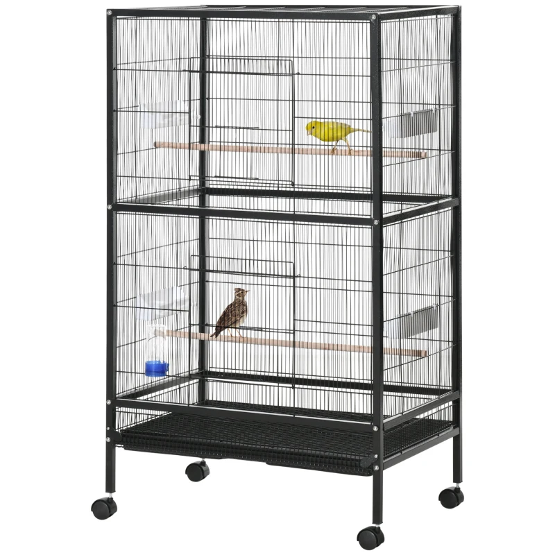 PawHut Bird Cage Conure Parrot Budgie Cage with Bird Perch & Wheels, Black