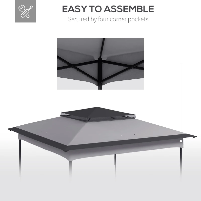 Outsunny 11' x 11' Replacement Canopy Top for Pop Up Canopy Tent, 2-Tier Canopy Cover, 30+ UV Protection, Gray