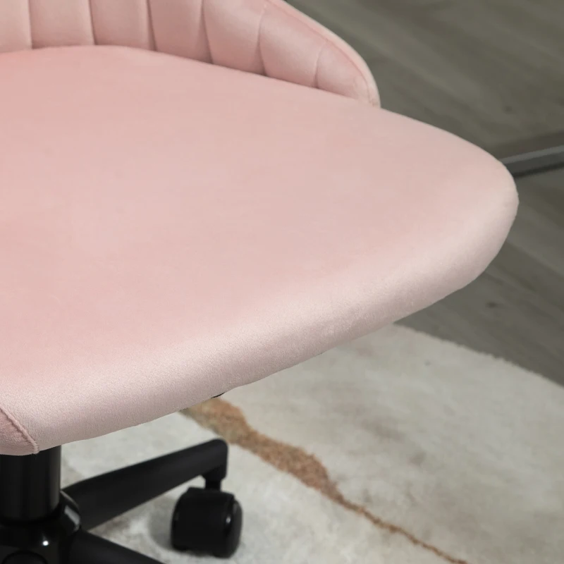Vinsetto Mid-Back Office Chair, Velvet Fabric Swivel Scallop Shape Computer Desk Chair for Home Office or Bedroom, Pink