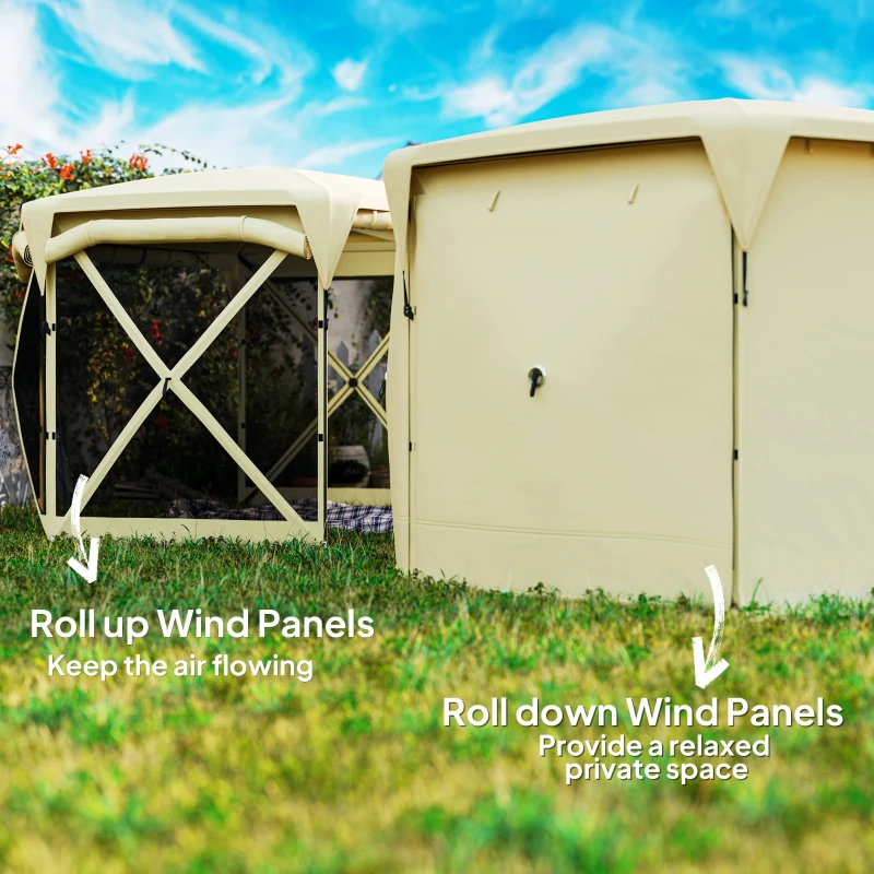 Outsunny 11 x 11ft Pop Up Gazebo Screen Tent with Removable Roof Cover, Roll-up Wind Panels for Camping, Backyard, Beige