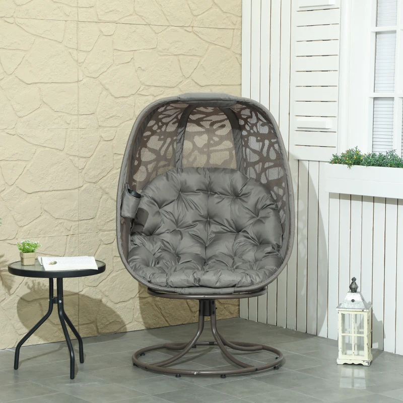 Outsunny Swivel Egg Chair Outdoor, Lounge Chair with Cushions and Foldable Basket Seat for Backyard, Garden and Living Room