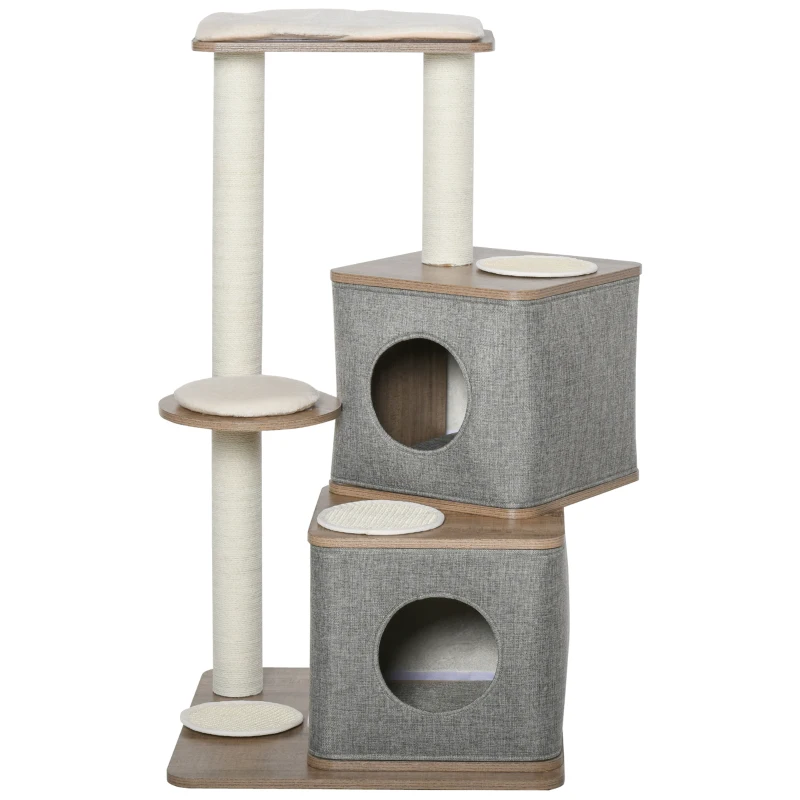 PawHut 44" H Feline Cat Tower Tree House with Sisal Scratching Posts, Soft Relaxing Cushions, & Many Perches/Condos