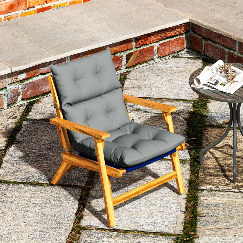 Outsunny Adirondack Chair Cushion, Tufted Rocking Chair Cushion with Ties, Non-Slip Replacement Seat Cushion for Outdoor Chair, Indoor Outdoor Cushion, Light Grey