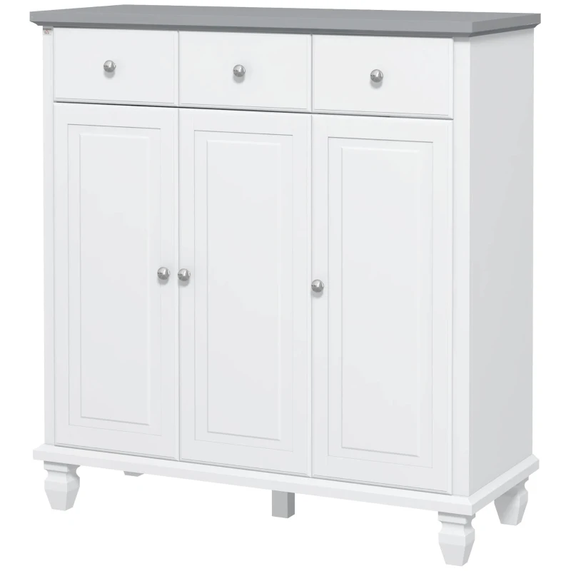 HOMCOM Modern Sideboard Buffet Cabinet with 3 Storage Drawers and 3 Doors for Living Room, Dining Room, White