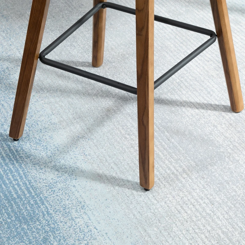 HOMCOM Counter Height Bar stools Set of 2 Mid-Back PU Leather Bar Chairs with Wood Legs, Black