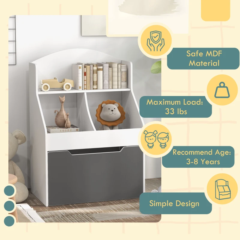 Qaba 3 Tier Bookcase with Drawer for Playroom, Nursery, Bedroom, Classroom, White