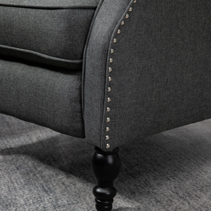 HOMCOM Wingback Reclining Chair with Footrest, Button Tufted Recliner Chair with Rolled Armrests for Living Room, Dark Grey