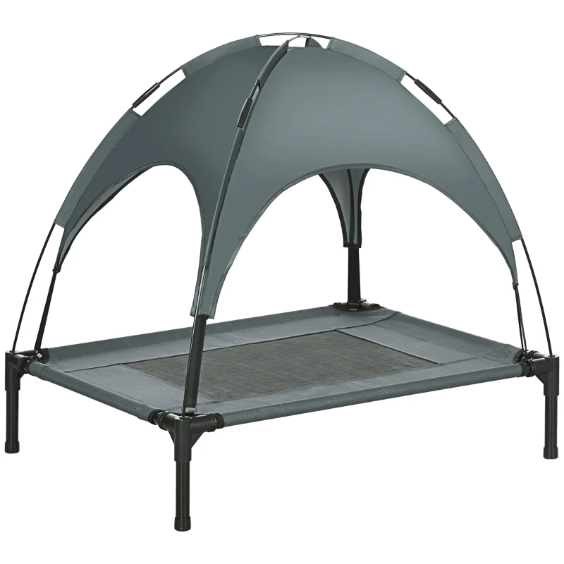 PawHut Elevated Dog Bed with Canopy, Portable Raised Dog Cot for M Sized Dogs, Indoor & Outdoor, 30" x 24" x 29", Grey