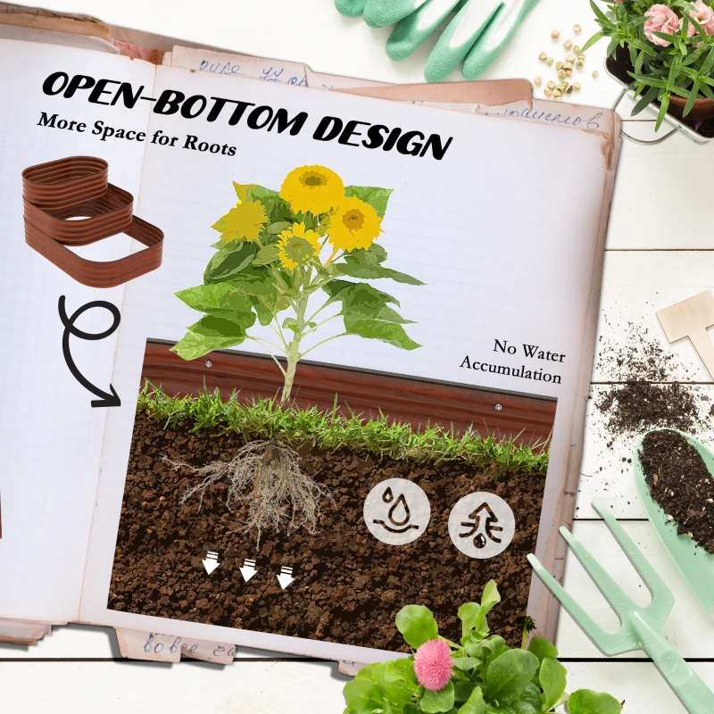 Outsunny 3-Tier Raised Garden Bed Set w/ Safety Edging, Open Bottom for Vegetables, Herbs, Flowers, 62.25" x 43" x 32.25", Brown