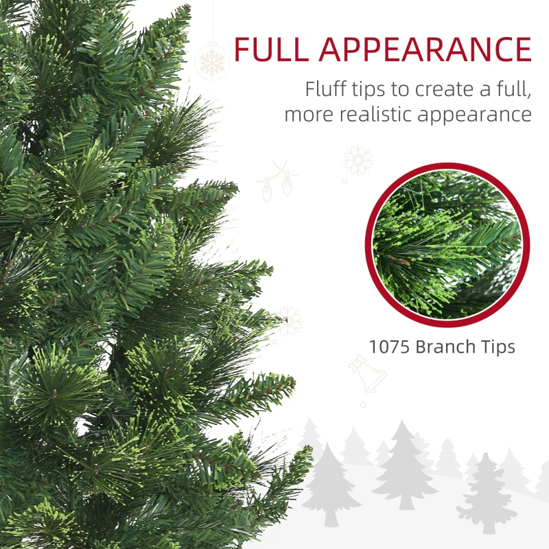 HOMCOM 7.5' Artificial Pencil Christmas Trees, with Auto Open, Steel Base, Pine Needles, for Home Xmas Decoration