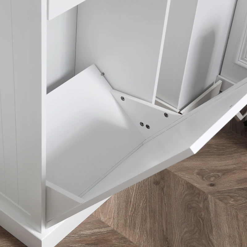 HOMCOM Kitchen Tilt Out Trash Bin Cabinet Free Standing Recycling Cabinet Trash Can Holder With Drawer, White