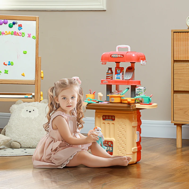 Qaba 3 in 1 Foldable Play Kitchen Set, Pretend Play Toys for Toddlers 3-6 Years Old, Multicolor