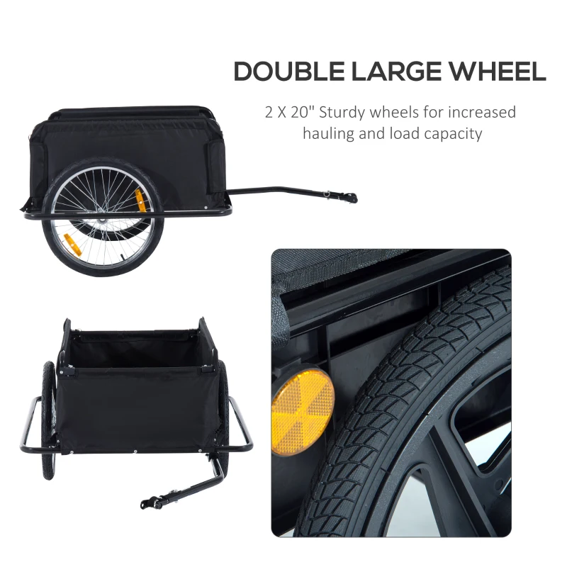 Aosom Folding Bicycle Cargo Trailer Cart Carrier Garden Use w/ Quick Release, Cover, Black/Red