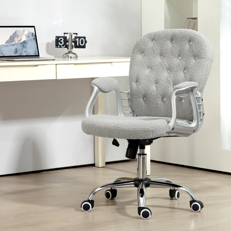 Vinsetto Button Tufted Desk Chair, Home Office Chair with Padded Armrests, Adjustable Height and Swivel Wheels, Gray