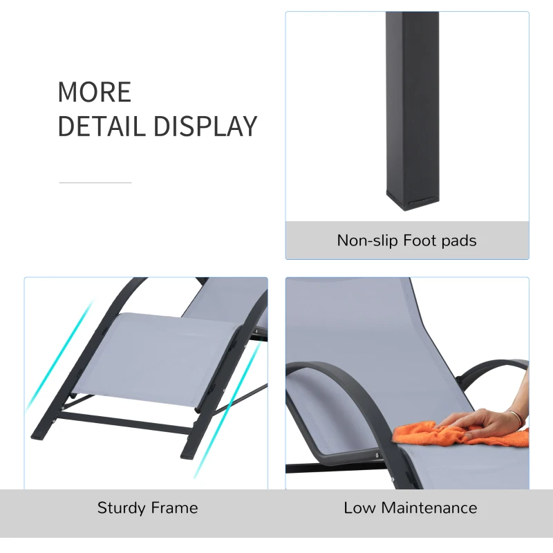 Outsunny 3 Pieces Outdoor Lounge Chair Set, 2 S-Shaped Lawn Chairs and a Glass Table for Patio, Yard, Light Grey