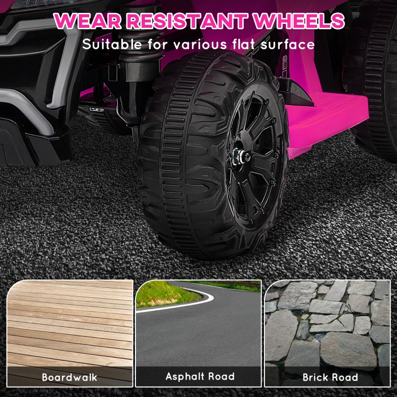 Qaba Kids ATV Quad, 6V Ride On Toy with Rechargeable Battery, Light, Music, Forward & Reverse for Toddlers, Pink