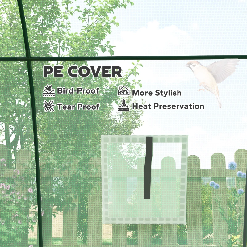 Outsunny Tunnel Hoop House Greenhouse with Sandbags and Hemmed PE Cover, 2 Doors and Screen Windows, 6' x 6' x 6.6', Green