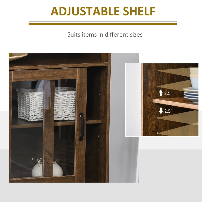 HOMCOM Kitchen Cabinet Storage Sideboard Server Console Buffet Table with Framed Glass Doors  Brown