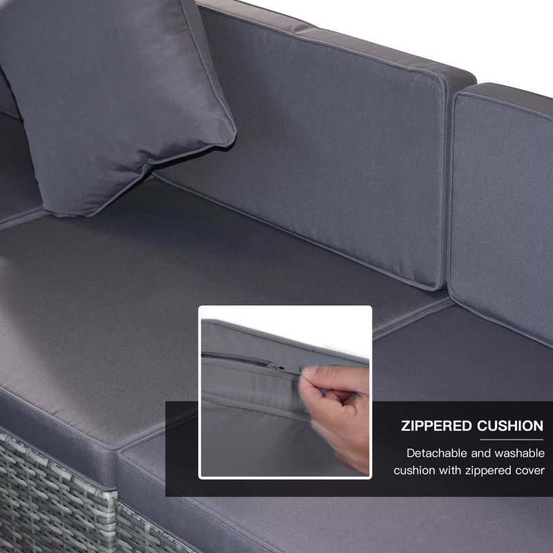 Outsunny 7pcs Garden Wicker Sectional Set w/ Tea Table Patio Rattan Lounge Sofa with Cushion, Dark Grey