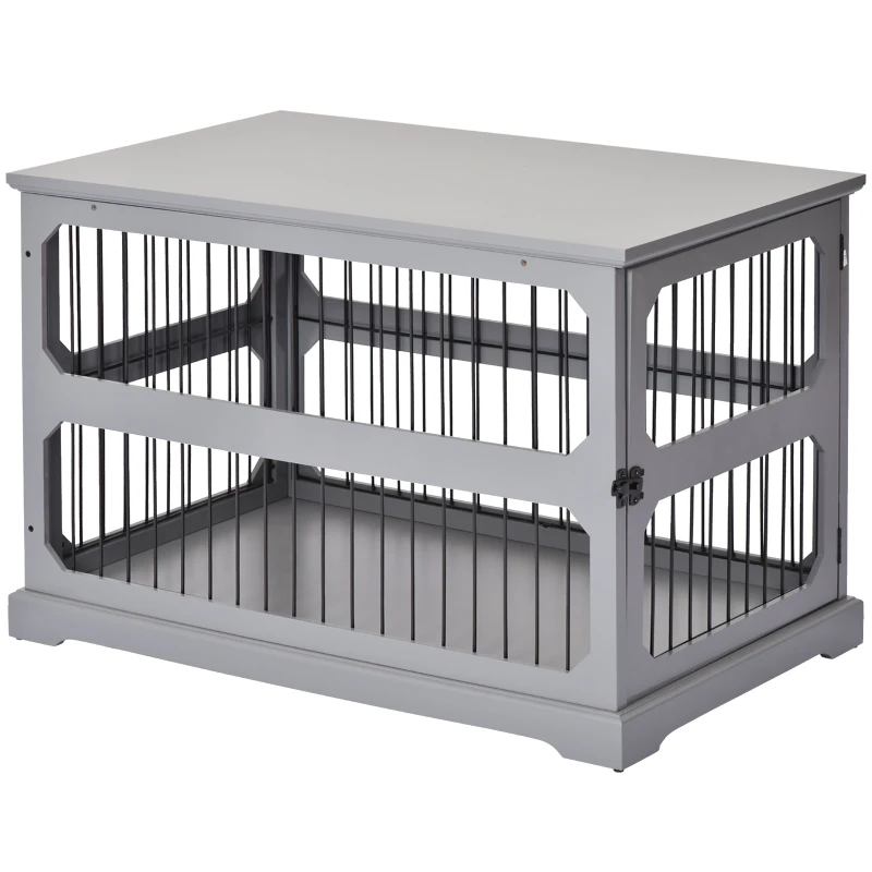 PawHut Dog Crate Furniture Decorative Cage Kennel with Strong Construction Materials & a Classic Americana Style, Grey