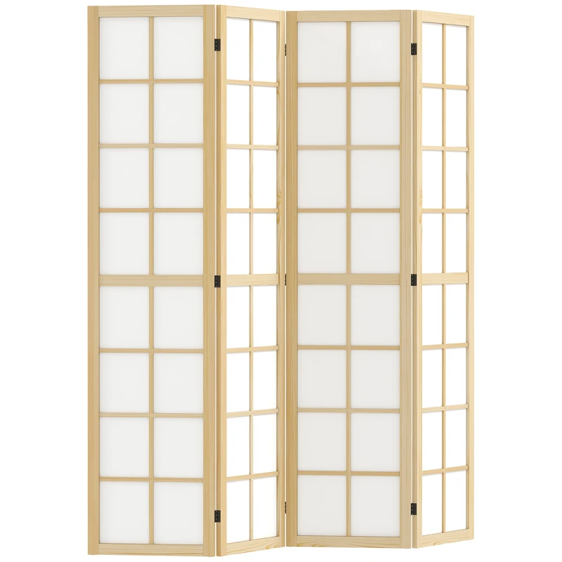 HOMCOM 4 Panel Room Divider, 5.6 ft Folding Wall Divider Room Partition for Home Office, Bedroom, Living Room