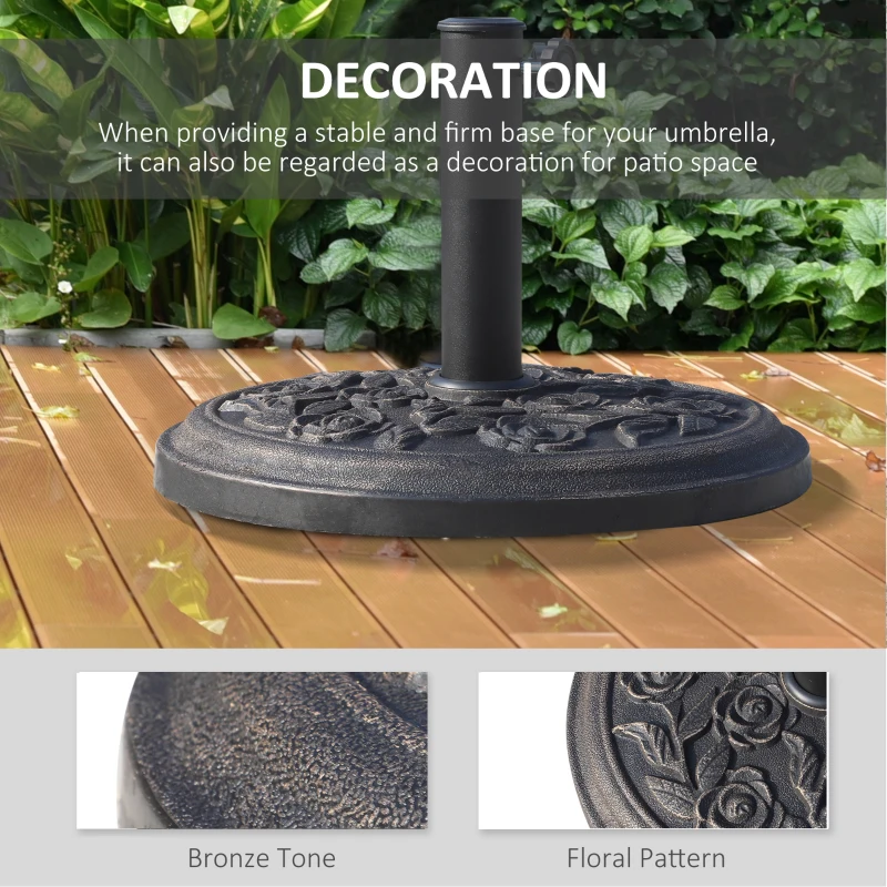 Outsunny 20 lbs Resin Round Patio Umbrella Base 18" Outdoor Decorative Cast Stone Parasol Stand Market Garden Umbrella Holder, Bronze