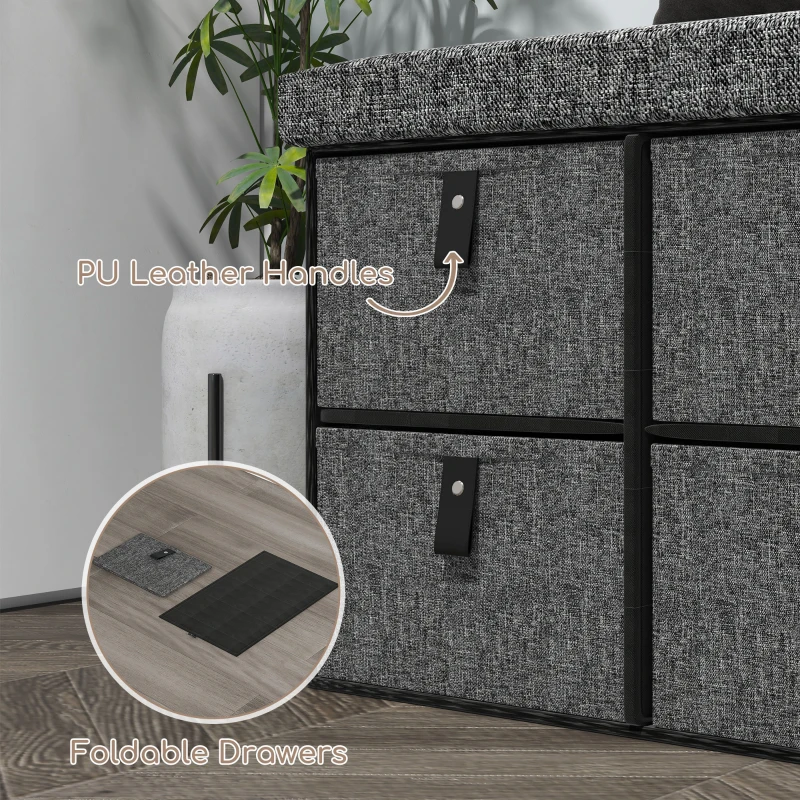 HOMCOM Shoe Bench with Seat, Shoe Storage Bench with Cushion and 6 Fabric Drawers for Entryway, Hallway, Bedroom, Charcoal Grey