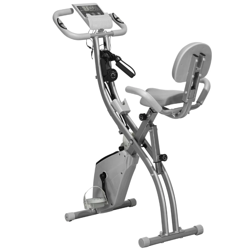 Soozier 3 in 1 Folding Exercise Bike, Foldable Stationary Bike with 8-Level Magnetic Resistance, Adjustable Seat, Grey