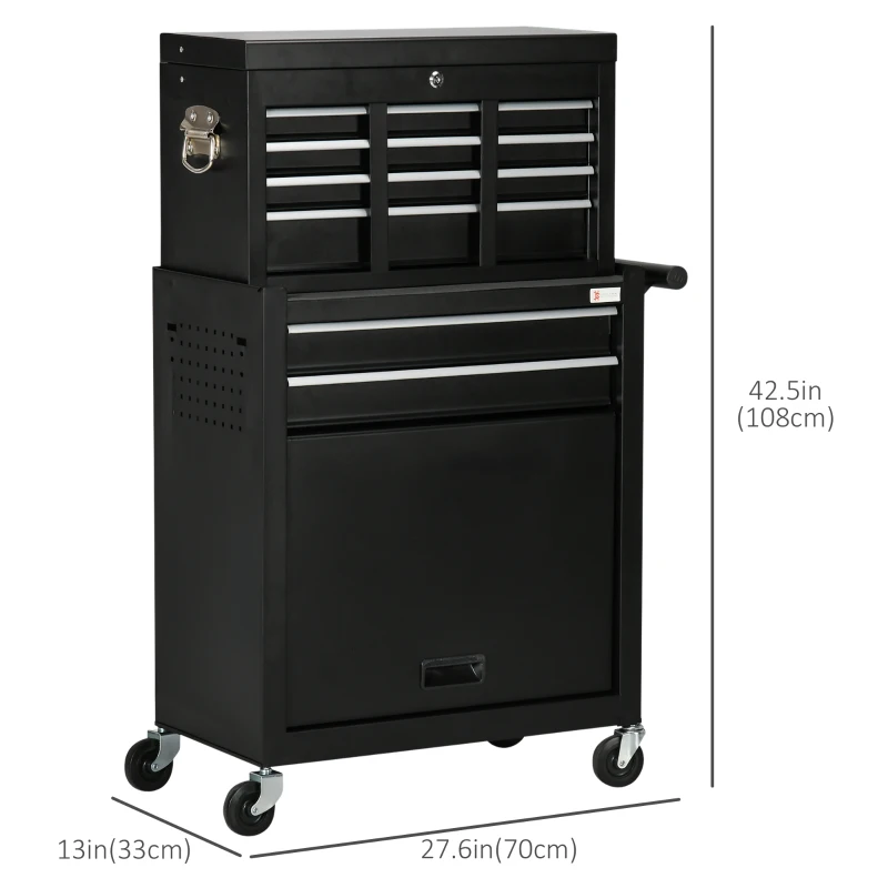 DURHAND 6-Drawer Tool Chest Set with 4 Wheels, Lockable Rolling Tool Box and Storage Cabinet for Garage Factory Workshop, Black