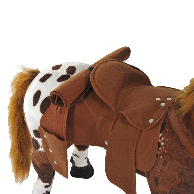Qaba Standing Ride on Horse, Plush Pony Toy for Kids with Neighing Sound, Soft Padding, for Cowboy Cowgirl Aged 3-8 Years Old, Brown