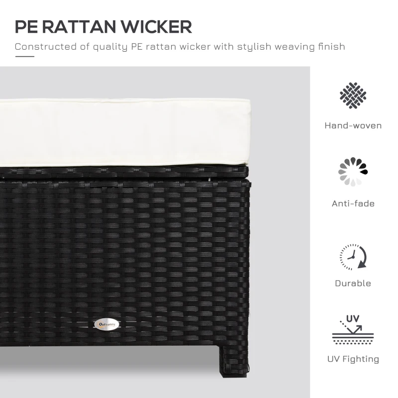 Outsunny 20" Patio Wicker Ottoman, Multipurpose Outdoor PE Rattan Footrest, Additional Seating, Side Table with Soft Cushion, Black, Cream White