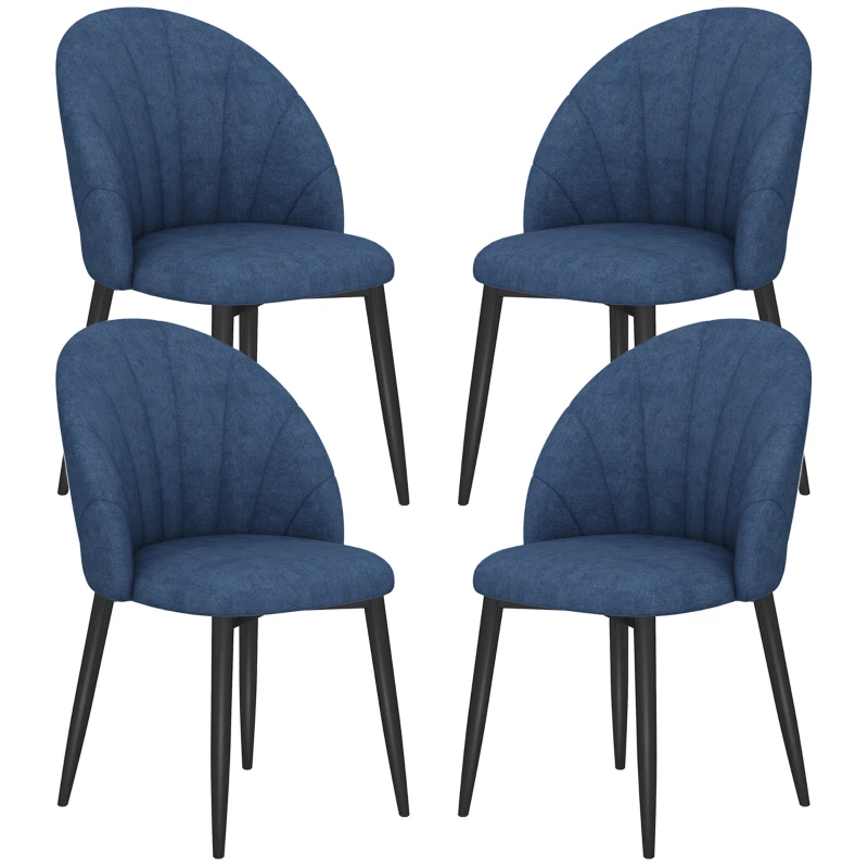 HOMCOM Modern Dining Chairs Set of 4, Upholstered Dining Room Chairs with Metal Legs, Shell Backrest, Padded Seat, Blue