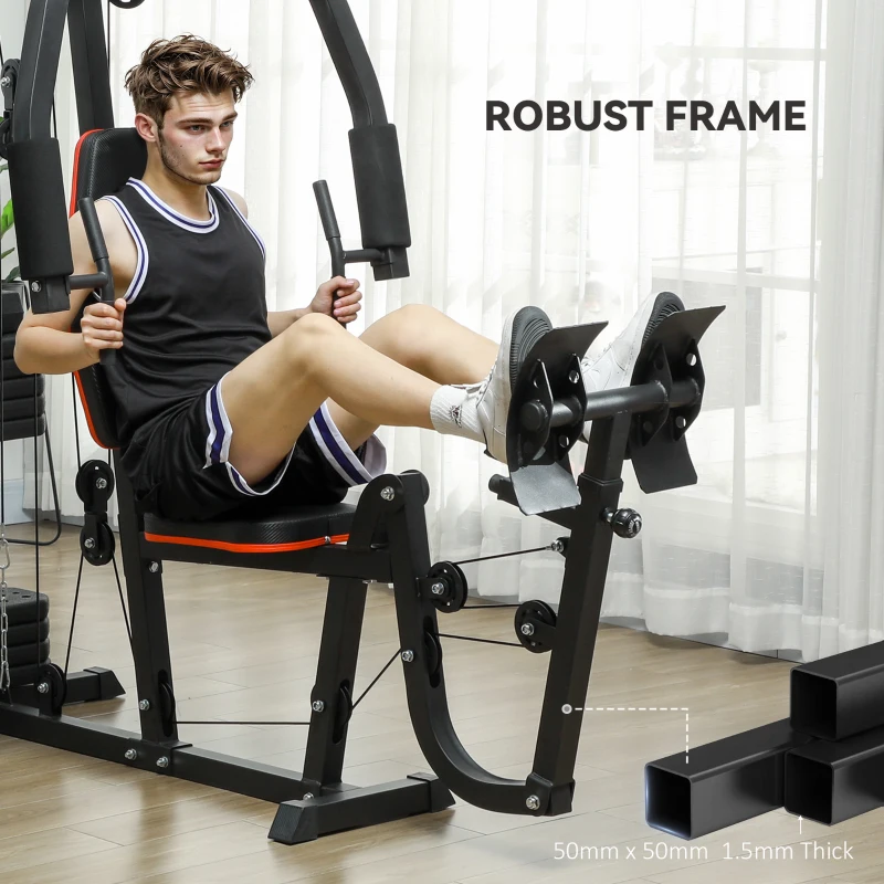 Soozier Home Gym Weights Machine, Multi Gym Lat Pulldown and Leg Workout Equipment with 99lbs Weight Stack