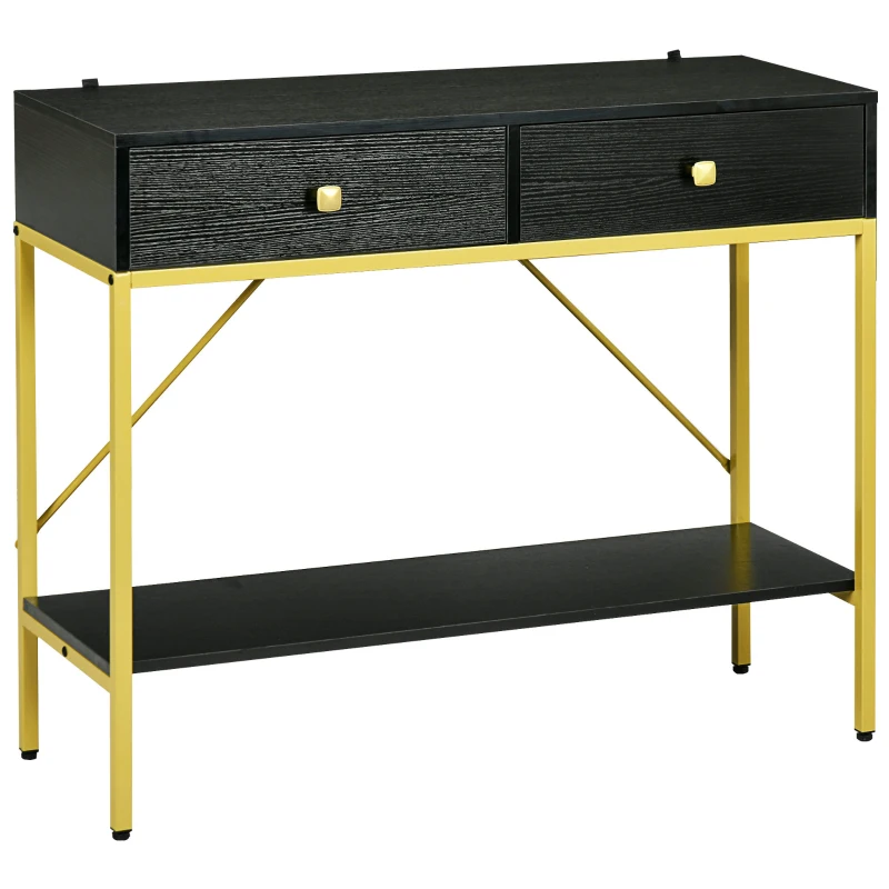 HOMCOM Hallway Console Table Entryway Table with 2 Drawers and Storage Shelf for Living Room Bedroom Behind Sofa Black