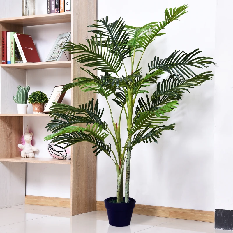 Outsunny 5FT Artificial Palm Tree, Fake Tropical Tree with Lifelike Leaves, Faux Plant in Pot for Indoor Decoration, Green