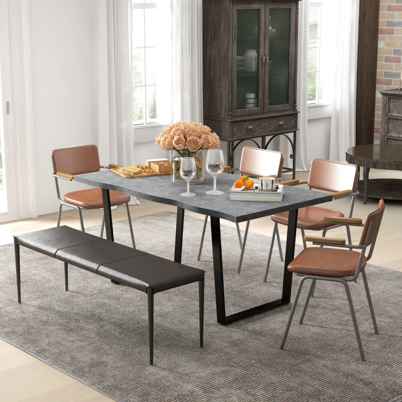 HOMCOM 63" Kitchen Table, Industrial Dining Table with Wave-edged Tabletop and Steel Legs for Up to 6 People, Cement Grey
