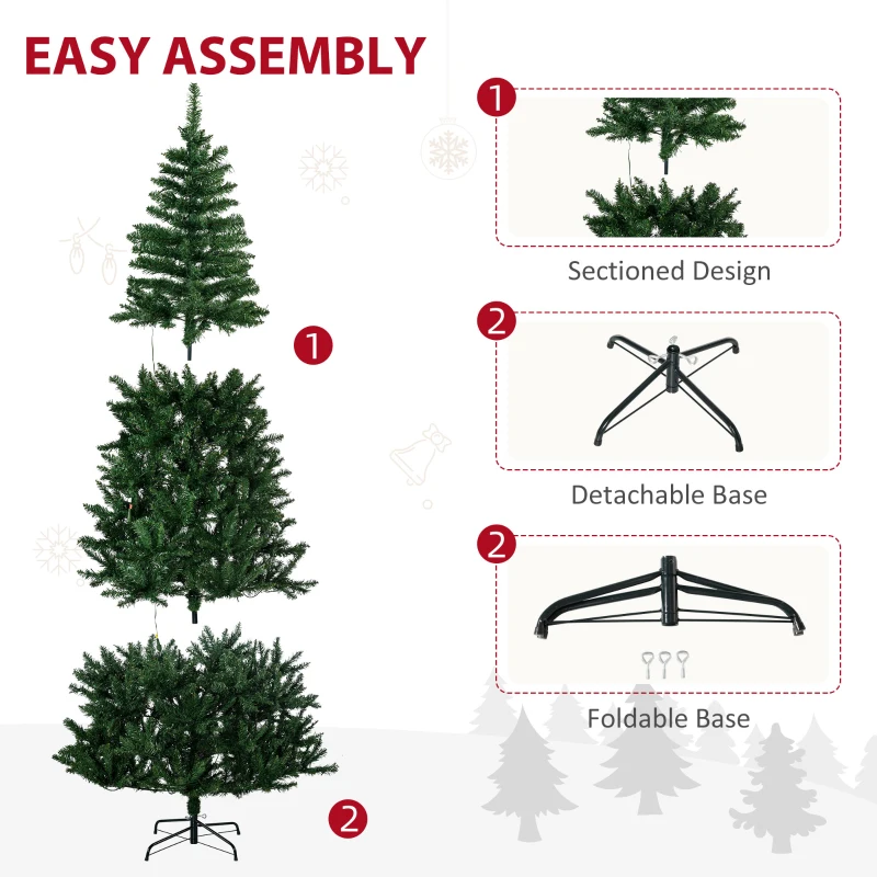 HOMCOM 7.5 Feet Prelit Artificial Christmas Tree Warm White LED Light Holiday Home Xmas Decoration, Green