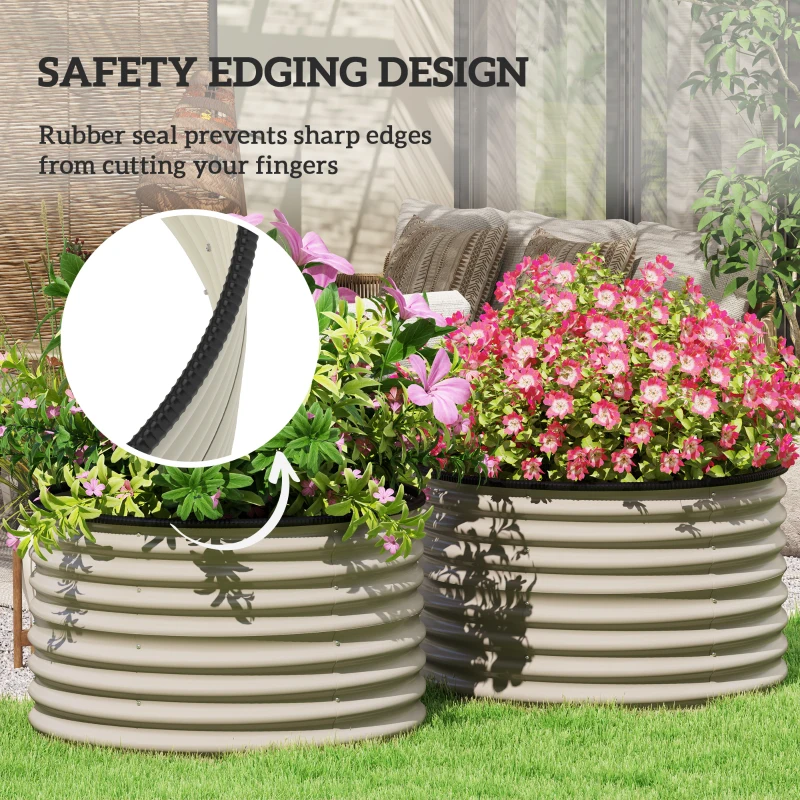 Outsunny Set of 2 Raised Garden Bed, Metal Planter Box with Safety Edging, Easy-to-assemble Stock Tank, Cream White