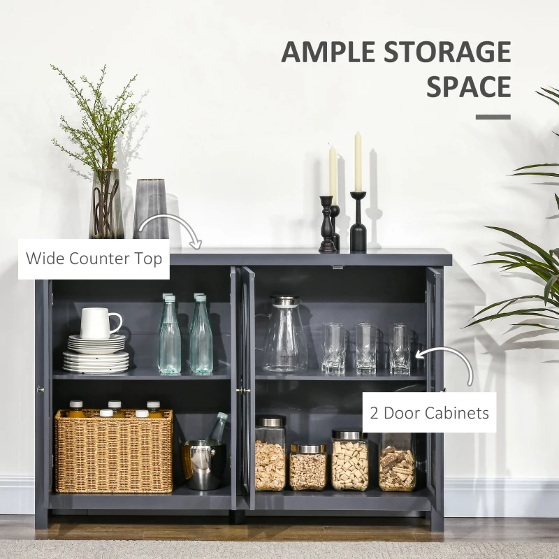 HOMCOM Sideboard, Buffet Cabinet with 4 Tempered Glass Doors, Arc Pattern and Adjustable Storage Shelf, Credenza, Gray