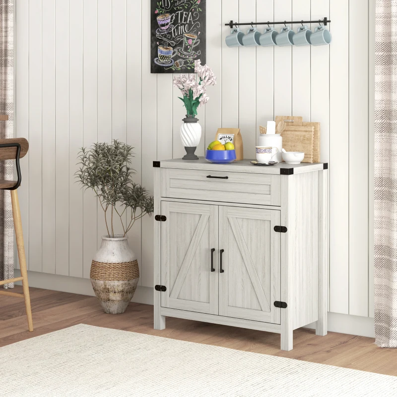 HOMCOM Modern Farmhouse Sideboard with Storage, Buffet Cabinet with 2 Barn Doors and Drawer for Dining Room, White Oak