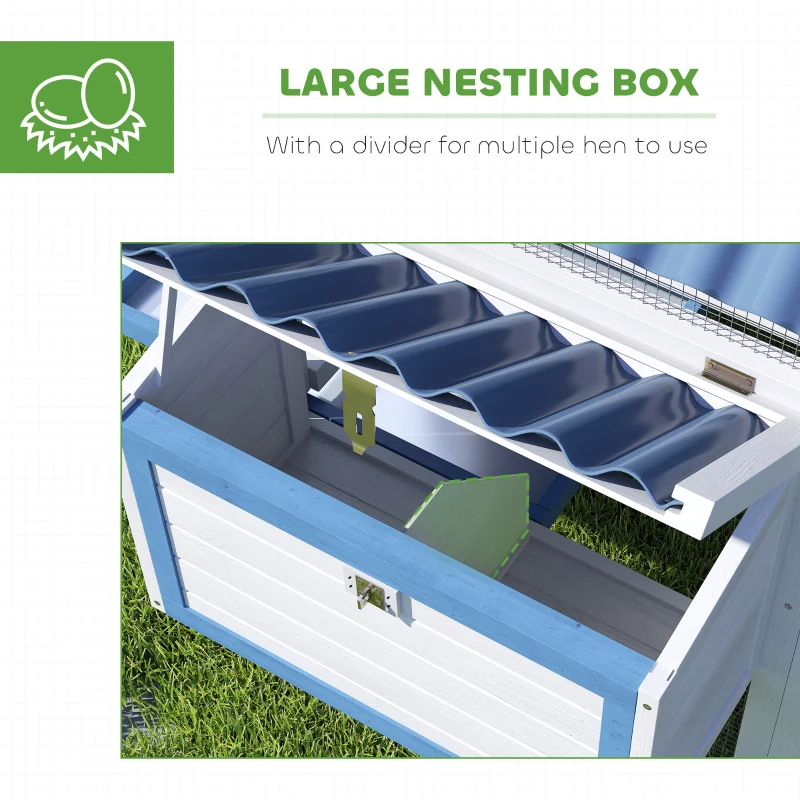 PawHut 55.5" Wooden Chicken Coop with Run Box, Nesting Box, Removable Tray, Ramp, Outdoor Backyard for 2-3 Chickens, White