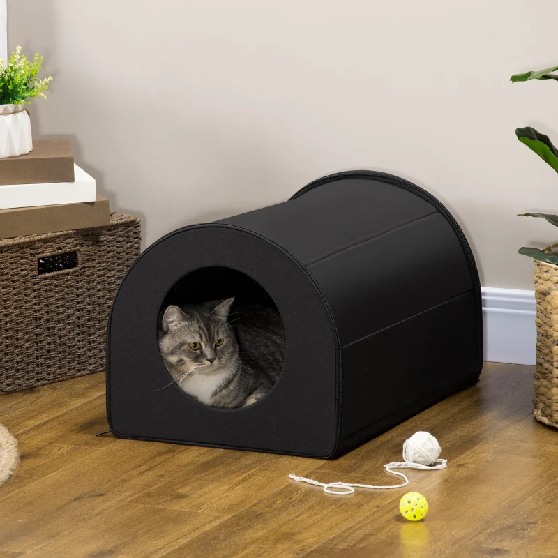PawHut Dome Heated Cat House Portable and Waterproof Pet Shelter for Kitty in Winter, Black