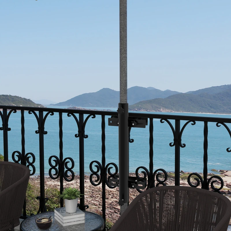 Outsunny Patio Umbrella Holder Stand for Deck Railing, Umbrella Deck Mount Bracket with Adjustable Clamps, Black