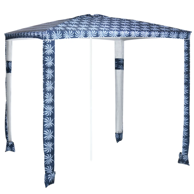 Outsunny Quick Beach Cabana Canopy Umbrella, 8' Easy-Assembly Sun-Shade Shelter with Sandbags and Carry Bag, Cool UV50+ Fits Kids & Family, Blue Coconut Palm