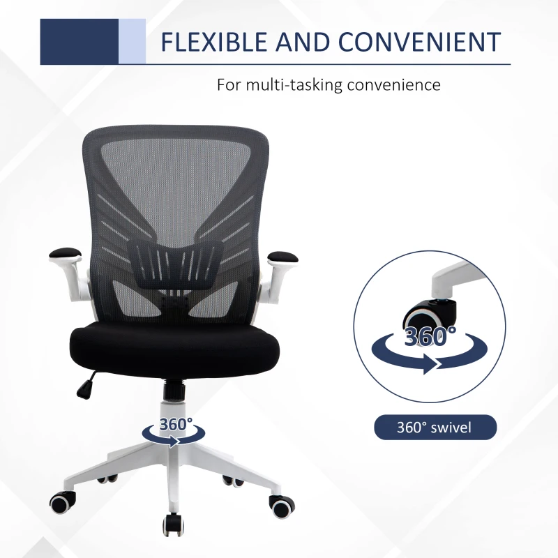 Vinsetto Mesh Office Chair Swivel Task Desk Chair with Lumbar Back Support, Flip-Up Arm, Adjustable Height for Home Office, Grey/Black
