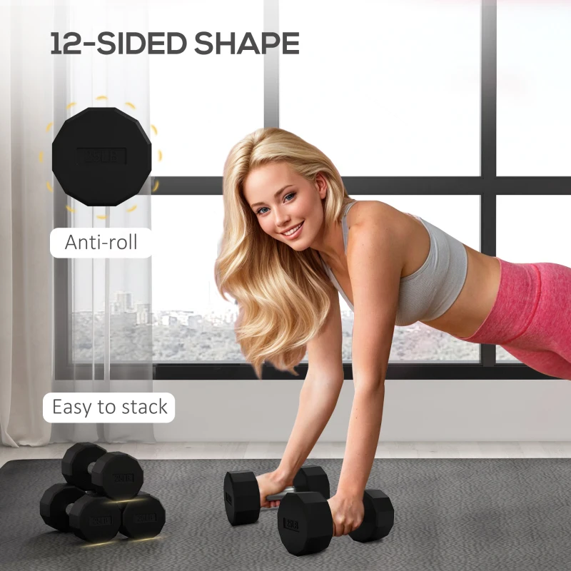 Soozier 2 x 25lbs Dumbbells Set with Non-Slip Grip, Rubber Covered Weights for Men Women Home Gym Workout