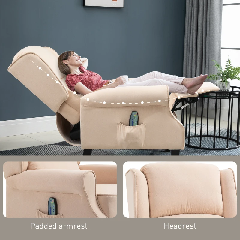 HOMCOM Recliner Chair for Living Room, Wingback Single Sofa with Vibration Massage, Heat, Push Back, Cream White
