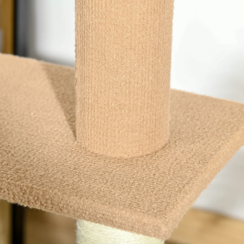 PawHut Floor-to-Ceiling Cat Tree Cat Climbing Tower with Sisal-Covered Scratching Posts Natural Cat Tree Activity Center for Kittens Cat Tower Furniture, Light brown