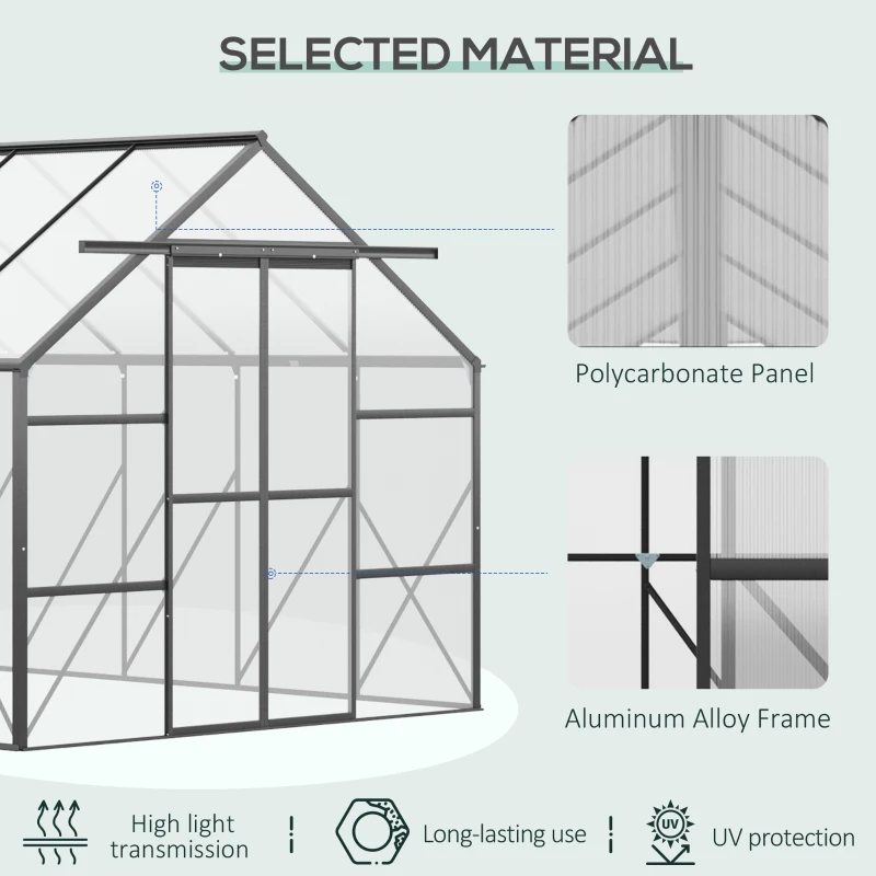 Outsunny 20' x 8' Aluminum Greenhouse Polycarbonate Walk-in Garden Greenhouse Kit with Adjustable Roof Vent, Rain Gutter and Sliding Door for Winter, Clear(m-4)