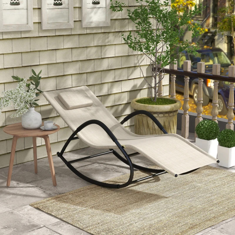 Outsunny UV Water Resistant Rocking Chair for Sunbathing, Lawn, Garden or Pool, Light Brown